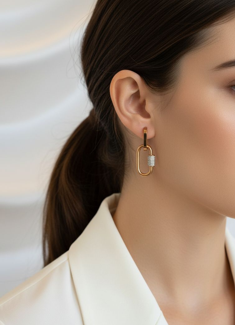 Golden Hoop Earrings with Sparkling Stones