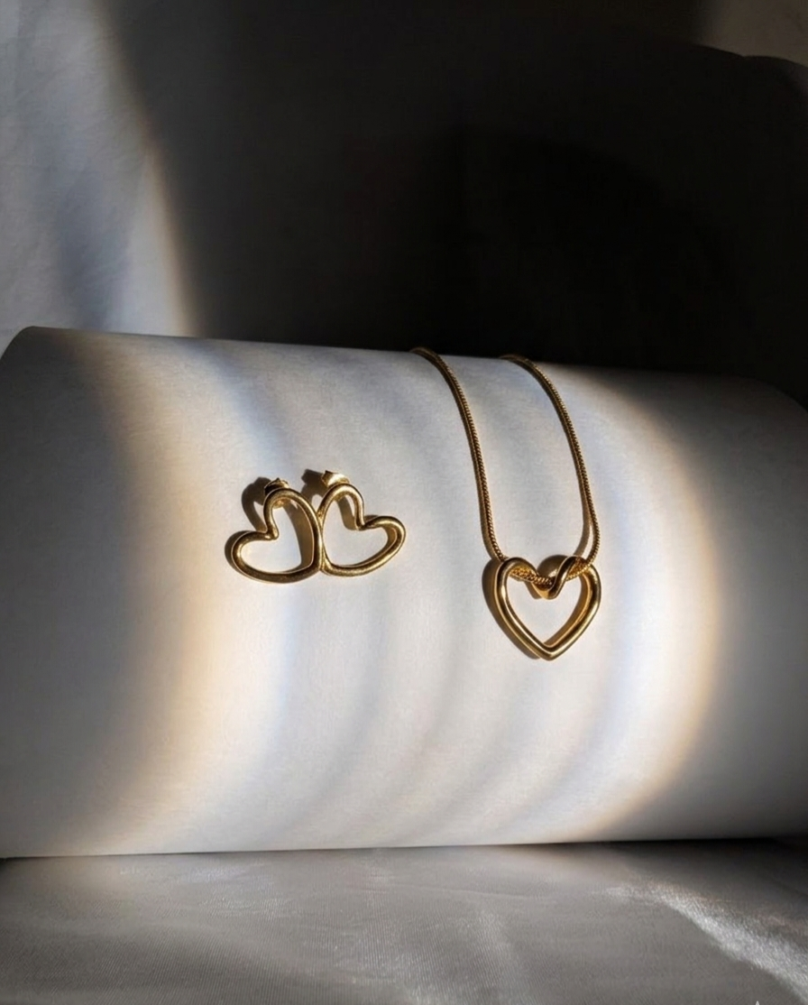 Anti-tarnish Gold-Plated Open Heart Pendant Necklace set