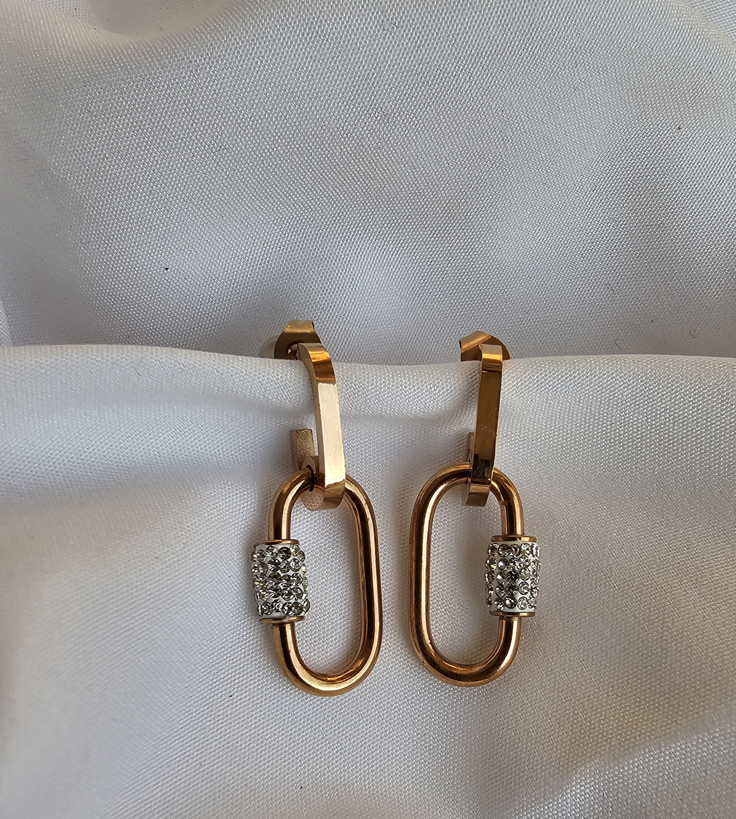 Golden Hoop Earrings with Sparkling Stones