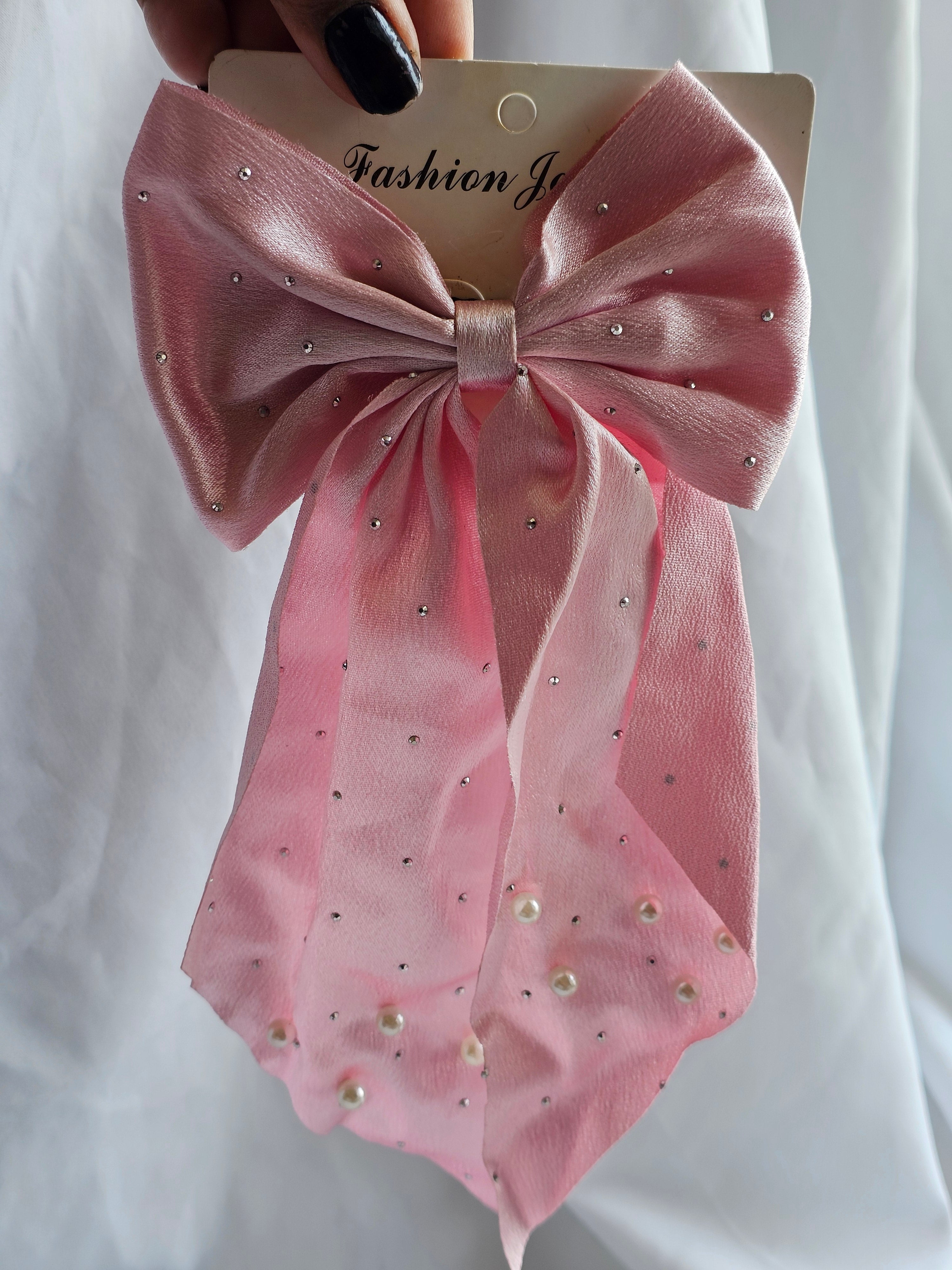 Blush Pearl Drop Bow – (Baby Pink)