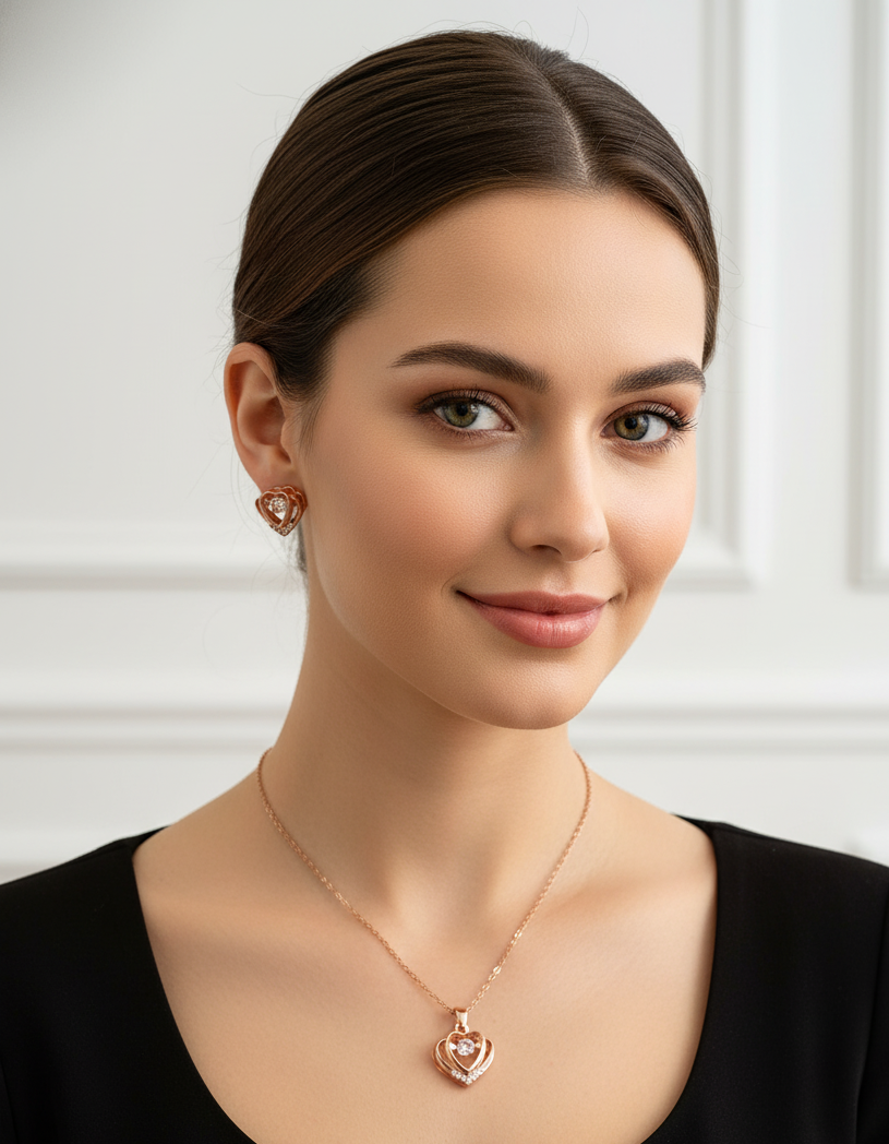 Heart-Shaped Pendant With Earrings