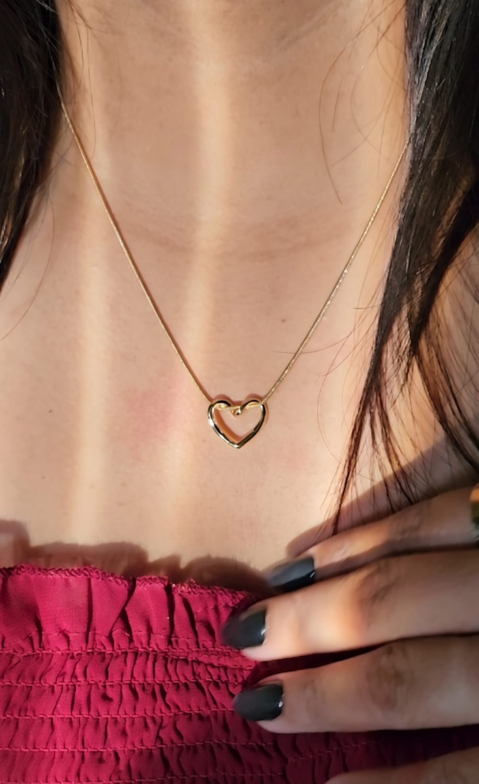Anti tarnish Gold-Plated Open Heart Pendant Necklace