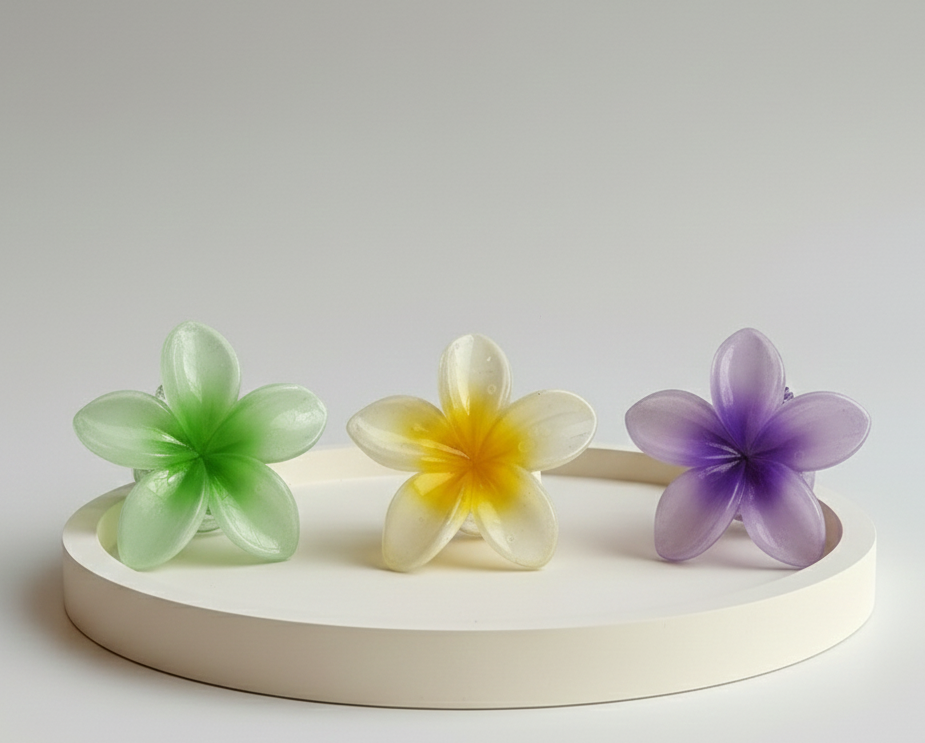 Flower hair clip ( Green, Yellow, purple)