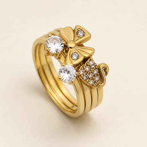 Anti-Tarnish 4-in-1 Stackable Ring Set worn together in the stacked configuration