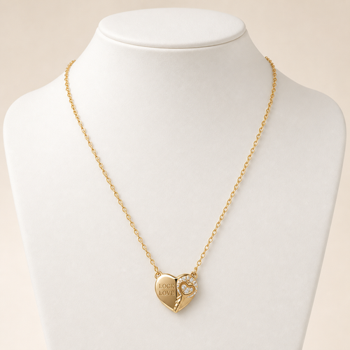 Anti-Tarnish Lock & Love Heart Pendant — product photo