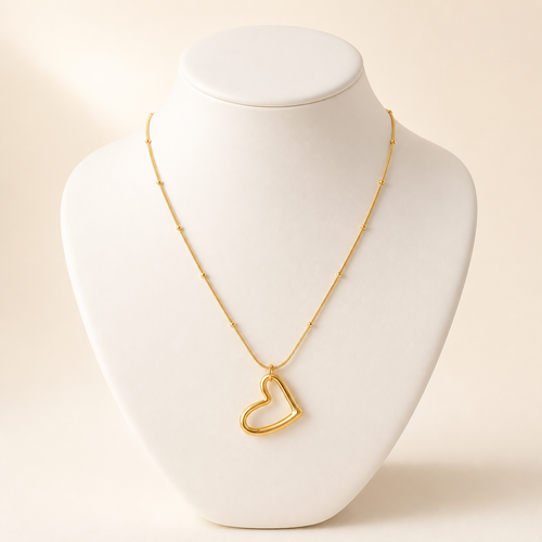 Anti-Tarnish Open Heart Pendant (Beaded Chain) — product photo