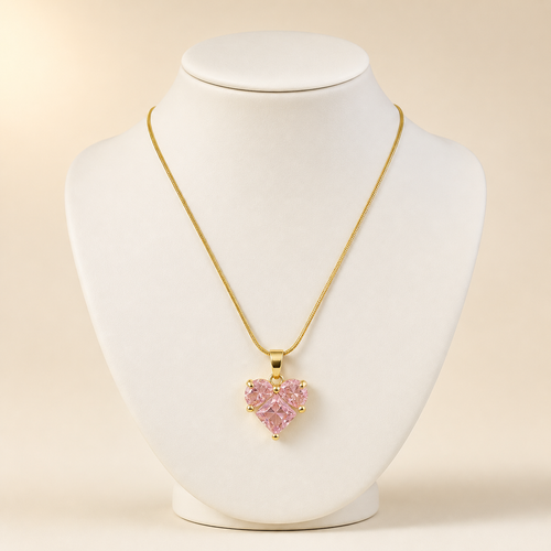Anti-Tarnish Pink Heart Pendant (Snake Chain) — product photo