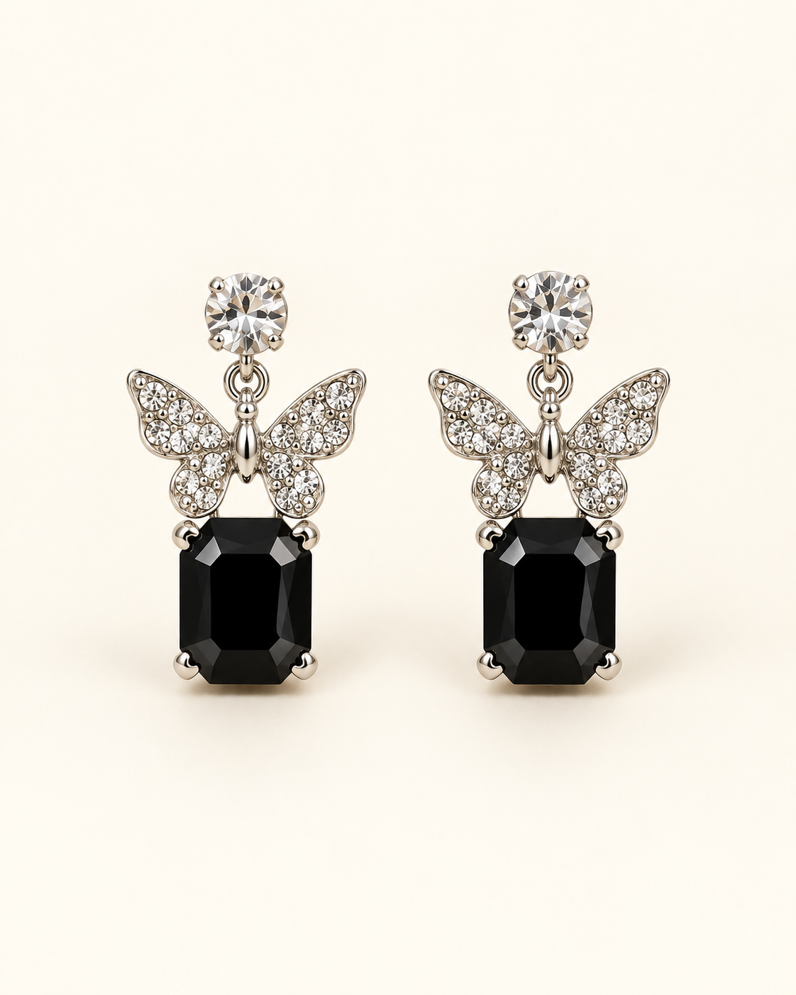 Black Butterfly Crystal Drop Earrings — product photo