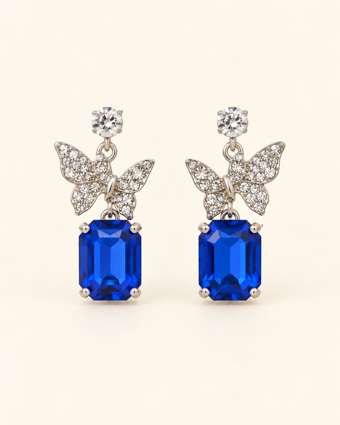 Blue Butterfly Crystal Drop Earrings — product photo
