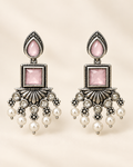 Blush Pink Gemstone Pearl Chandelier Earrings — product photo