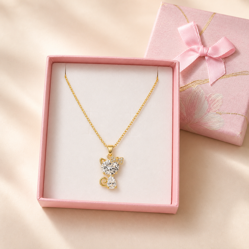 Anti-Tarnish Cat Pendant in a Pink Floral Box gift box