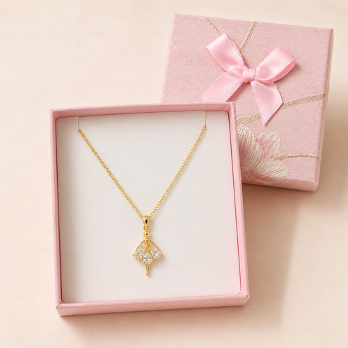 Anti-Tarnish Ballerina Pendant in a Pink Floral Box gift box
