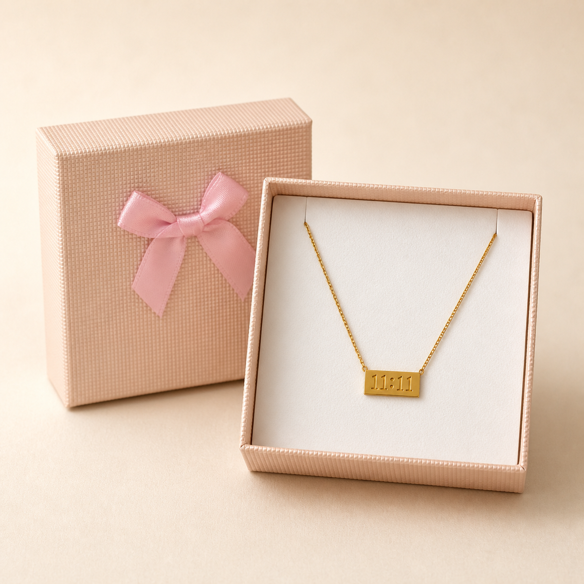 11:11 Engraved Pendant Necklace in a Cream Bow gift box