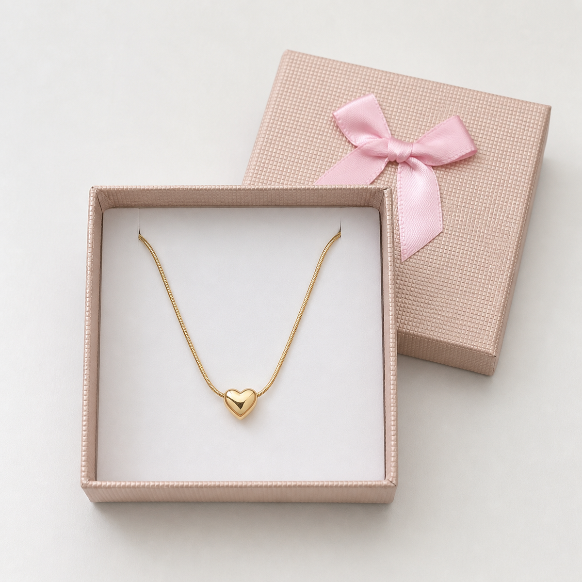 Anti-Tarnish Golden Heart pendant in a Cream Bow Box gift box