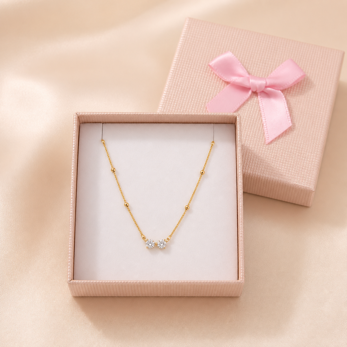 Anti-Tarnish Bow Pendant in a Cream Bow Box gift box