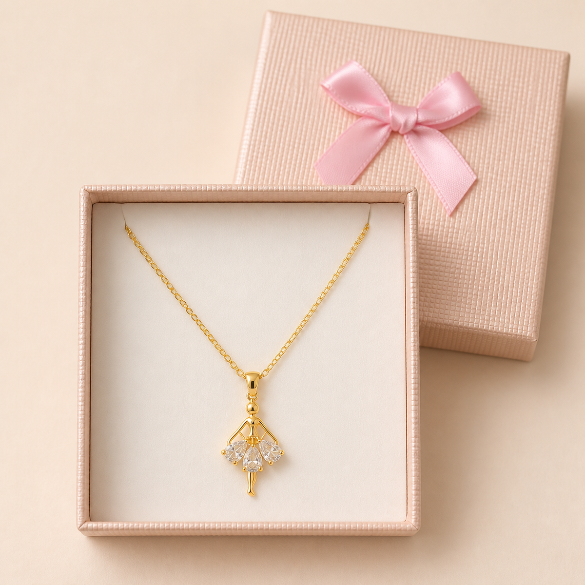 Anti-Tarnish Ballerina Pendant in a Cream Bow Box gift box