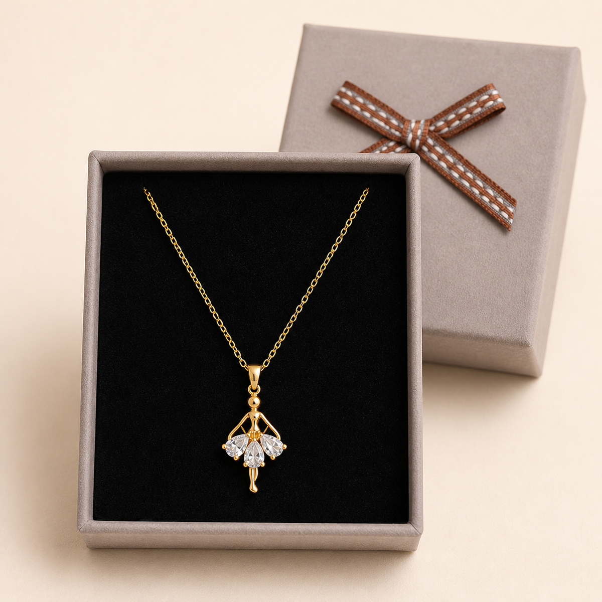 Anti-Tarnish Ballerina Pendant in a Grey Velvet Box gift box