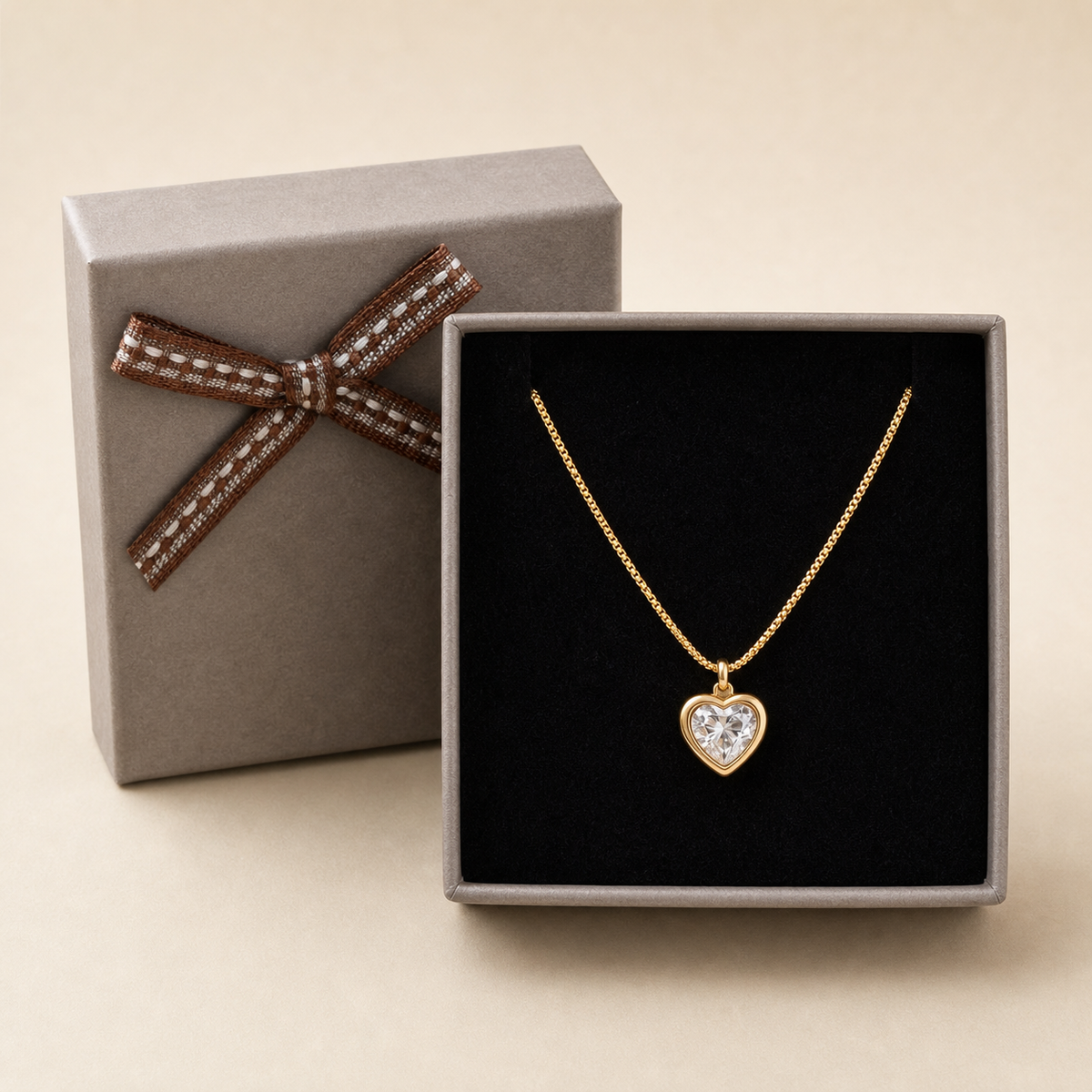 Crystal Heart Bezel Pendant or Minimalist Heart pendant (anti-tarnish) in a Grey Velvet Box gift box
