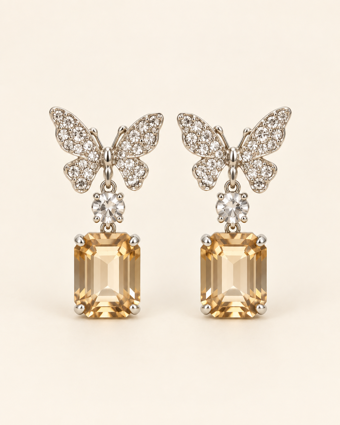 Champagne Butterfly Crystal Drop Earrings — product photo