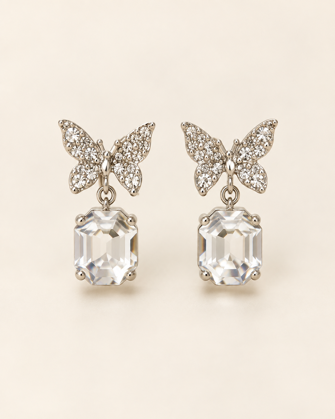 Clear Butterfly Crystal Drop Earrings — product photo