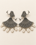 Oxidised silver dandiya dancer earrings with cowrie shells