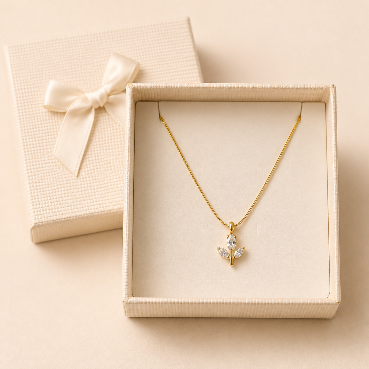 Anti-Tarnish Tulip Bud Pendant in a Cream Bow Box gift box