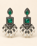 Emerald Gemstone Pearl Chandelier Earrings — product photo