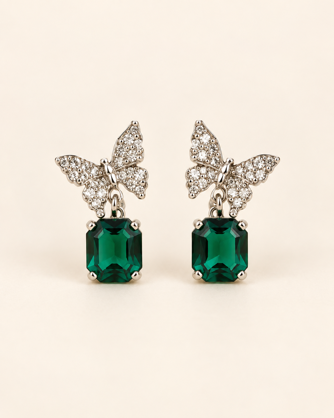 Emerald Green Butterfly Crystal Drop Earrings — product photo