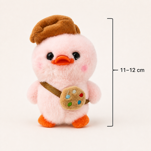 Artist Duck Plush with Beret and Palette in pink — height 11–12 cm