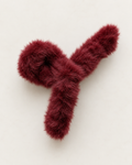 Burgundy faux fur bow hair clip
