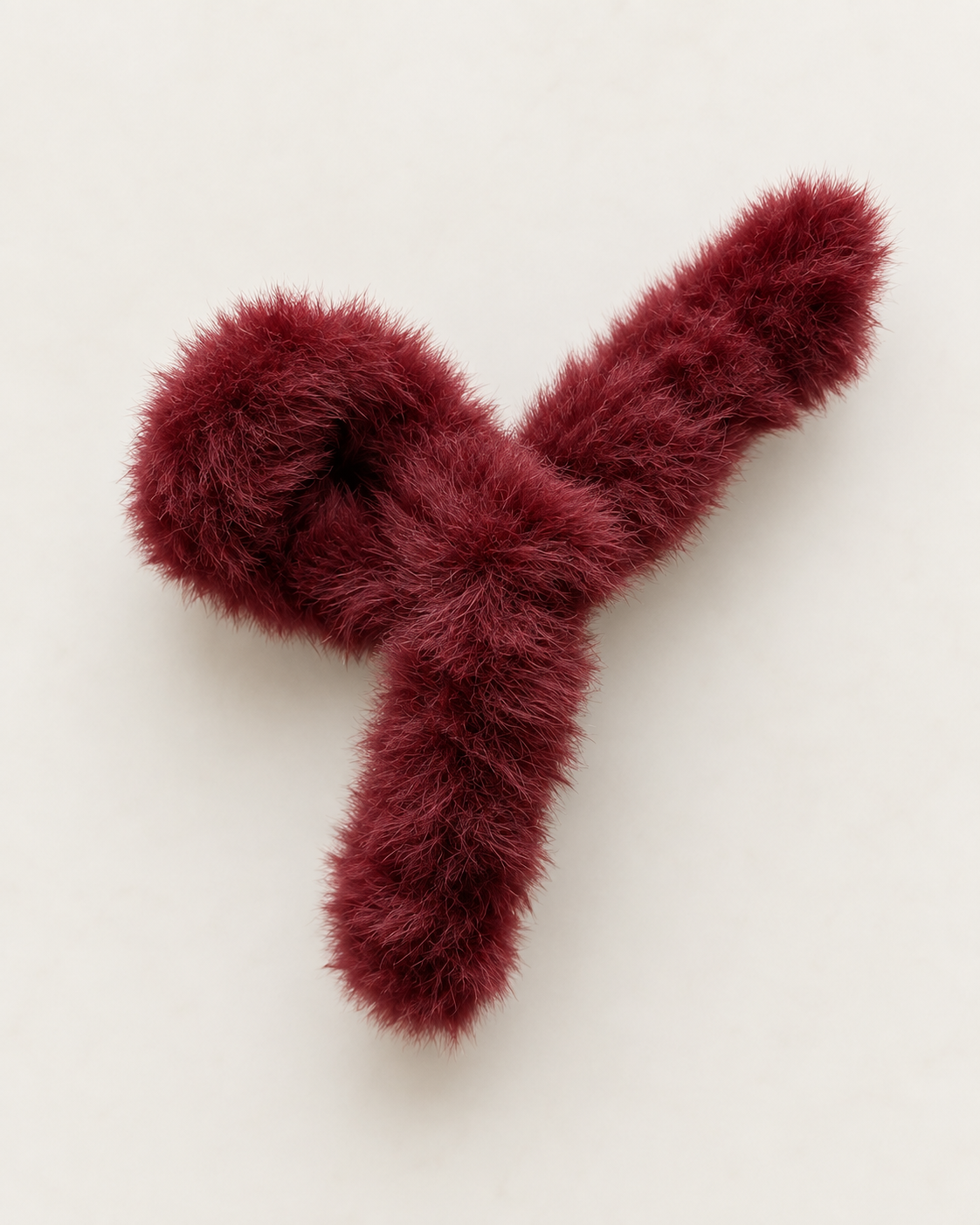 Burgundy faux fur bow hair clip
