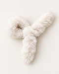 Ivory faux fur bow hair clip
