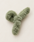 Sage green faux fur bow hair clip