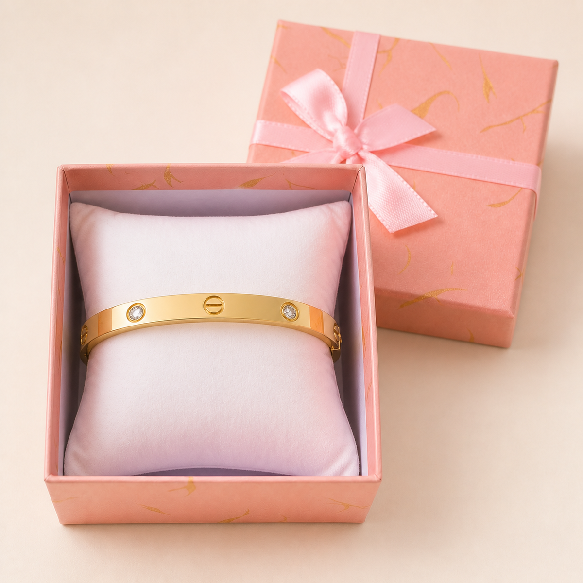 Anti-Tarnish Cartier kada in an open blush-pink gift box