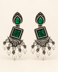Green Gemstone Pearl Chandelier Earrings — product photo