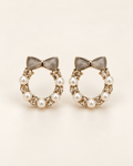 Grey Bow Pearl Hoop Earrings — product photo