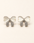 Ivory Bow Crystal Ribbon Stud Earrings — product photo