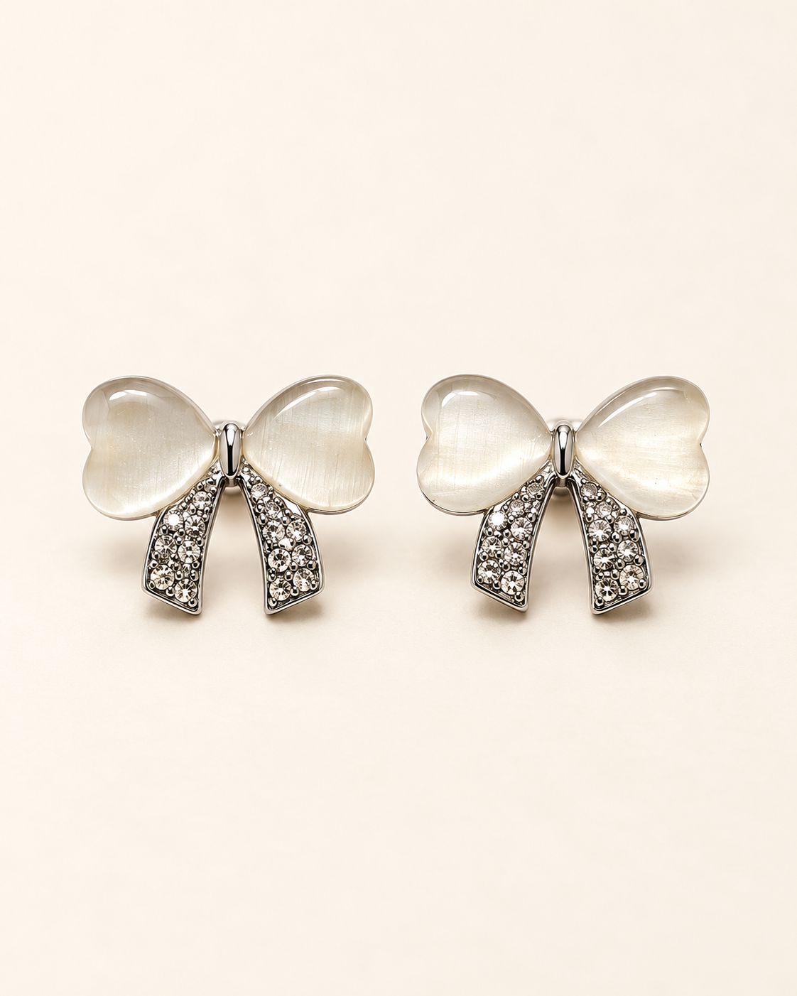 Ivory Bow Crystal Ribbon Stud Earrings — product photo