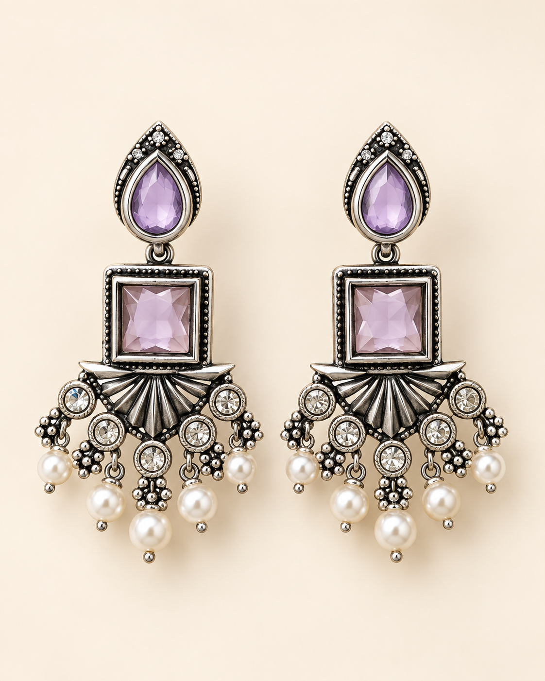Lavender Gemstone Pearl Chandelier Earrings — product photo
