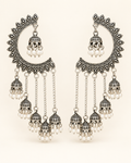 Oxidised Silver Crescent Chandelier Earrings — product photo