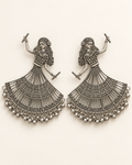 Oxidised silver dandiya dancer earrings with bell fringe