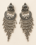 Oxidised Silver Elephant Crescent Chain Earrings — product photo