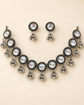 Oxidised Silver Round Mirror Choker Set — product photo