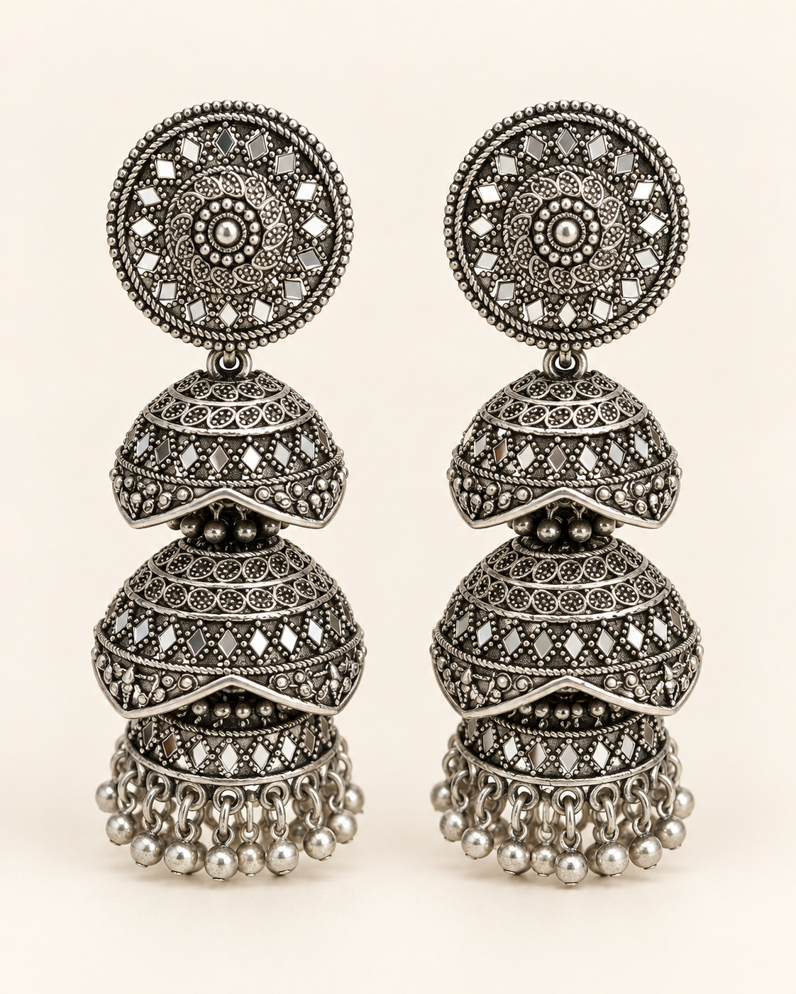 Oxidised Silver Stacked Jhumka Earrings — product photo