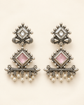 Pale Pink Geometric Pearl Chandelier Earrings — product photo