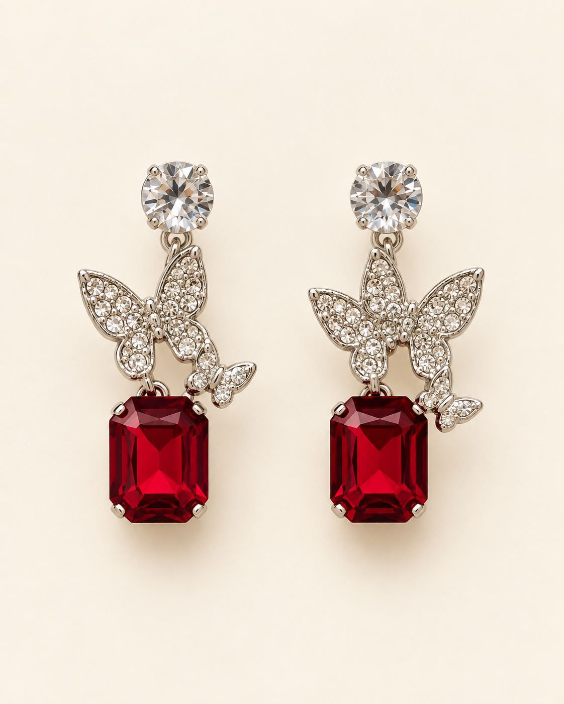 Red Butterfly Crystal Drop Earrings — product photo
