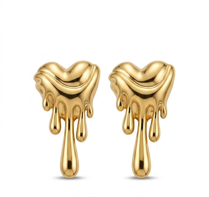 Anti-tarnish Gold Melting Heart Stud Earrings