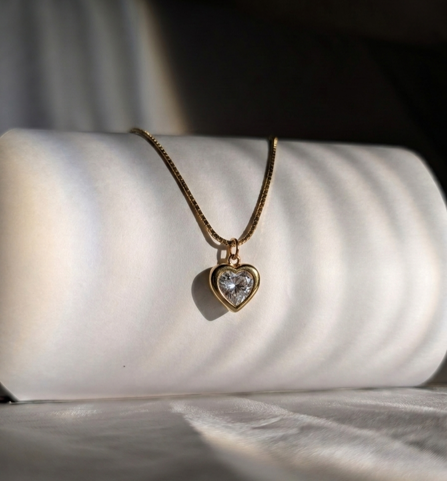 Crystal Heart Bezel Pendant or Minimalist Heart pendant (anti-tarnish)