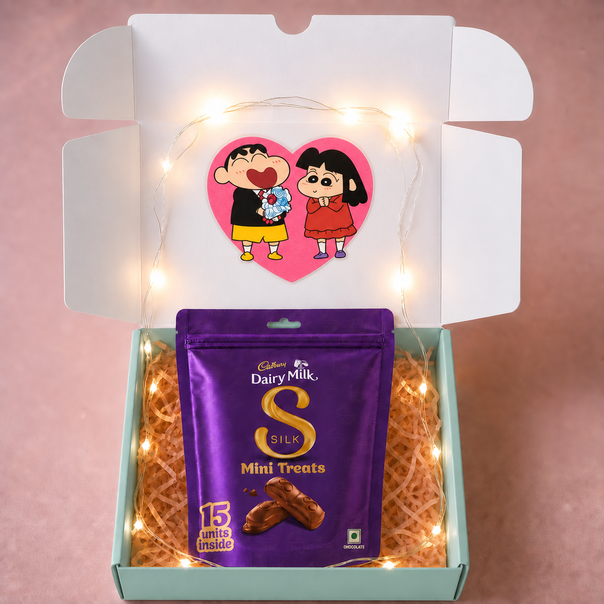 Jewellery Chocolates (silk mini treats) — With Box open presentation with heart-shaped Shinchan sticker