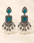 Teal Gemstone Pearl Chandelier Earrings — product photo